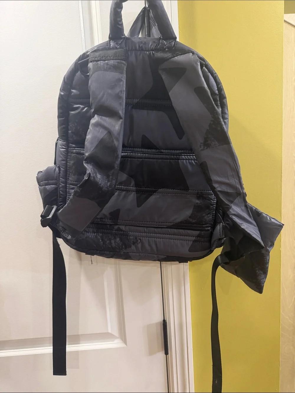Star-Print Puffer Backpack in Dark Gray